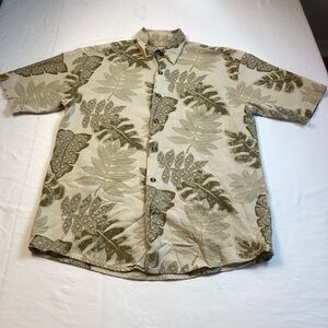 Paradise Blue Tropical Leaf Print Button Down Shirt Sz M